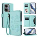 For OnePlus Nord CE3 5G India Butterfly Love Flower Multi-card Zipper Wallet Leather Phone Case(Mint Green)