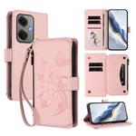For OnePlus Nord CE3 5G India Butterfly Love Flower Multi-card Zipper Wallet Leather Phone Case(Pink)