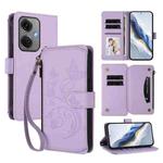 For OnePlus Nord CE3 5G India Butterfly Love Flower Multi-card Zipper Wallet Leather Phone Case(Light Purple)