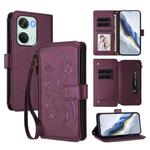 For OnePlus Nord 3 / Ace 2V Butterfly Love Flower Multi-card Zipper Wallet Leather Phone Case(Dark Purple)