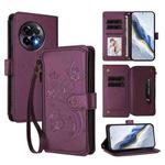 For OnePlus 11R 5G / Ace 2 5G Butterfly Love Flower Multi-card Zipper Wallet Leather Phone Case(Dark Purple)