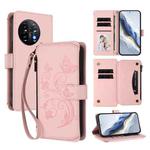 For OnePlus 11 Butterfly Love Flower Multi-card Zipper Wallet Leather Phone Case(Pink)