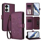 For OnePlus Nord 2T Butterfly Love Flower Multi-card Zipper Wallet Leather Phone Case(Dark Purple)