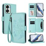 For OnePlus Nord 2T Butterfly Love Flower Multi-card Zipper Wallet Leather Phone Case(Mint Green)