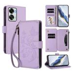 For OnePlus Nord 2T Butterfly Love Flower Multi-card Zipper Wallet Leather Phone Case(Light Purple)
