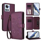 For OnePlus 10R / Ace Butterfly Love Flower Multi-card Zipper Wallet Leather Phone Case(Dark Purple)