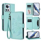 For OnePlus 10R / Ace Butterfly Love Flower Multi-card Zipper Wallet Leather Phone Case(Mint Green)