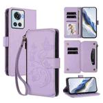 For OnePlus 10R / Ace Butterfly Love Flower Multi-card Zipper Wallet Leather Phone Case(Light Purple)