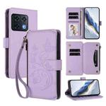 For OnePlus 10 Pro 5G Butterfly Love Flower Multi-card Zipper Wallet Leather Phone Case(Light Purple)