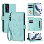 For TCL 40 SE Butterfly Love Flower Multi-card Zipper Wallet Leather Phone Case(Mint Green)