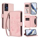 For TCL 40 SE Butterfly Love Flower Multi-card Zipper Wallet Leather Phone Case(Pink)