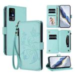 For TCL 40R / Sharp Aquos V6 5G Butterfly Love Flower Multi-card Zipper Wallet Leather Phone Case(Mint Green)