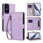 For TCL 50 5G / 50 XE NxtPaper 5G Butterfly Love Flower Multi-card Zipper Wallet Leather Phone Case(Light Purple)