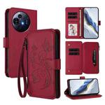 For TCL 50 NxtPaper / 50 Pro NxtPaper 5G Butterfly Love Flower Multi-card Zipper Wallet Leather Phone Case(Wine Red)
