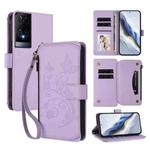 For TCL 50 XE Butterfly Love Flower Multi-card Zipper Wallet Leather Phone Case(Light Purple)