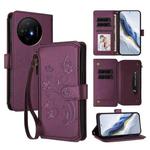 For TCL 50 XL / 50 XL NxtPaper 5G Butterfly Love Flower Multi-card Zipper Wallet Leather Phone Case(Dark Purple)