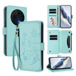 For TCL 60 NxtPaper Butterfly Love Flower Multi-card Zipper Wallet Leather Phone Case(Mint Green)