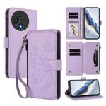 For TCL 60R Butterfly Love Flower Multi-card Zipper Wallet Leather Phone Case(Light Purple)