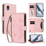 For TCL 201 Butterfly Love Flower Multi-card Zipper Wallet Leather Phone Case(Pink)