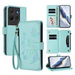 For TCL 503 Butterfly Love Flower Multi-card Zipper Wallet Leather Phone Case(Mint Green)