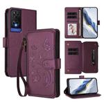 For TCL 505 / T509K / T5094 Butterfly Love Flower Multi-card Zipper Wallet Leather Phone Case(Dark Purple)