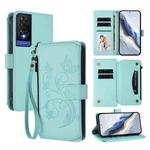 For TCL 505 / T509K / T5094 Butterfly Love Flower Multi-card Zipper Wallet Leather Phone Case(Mint Green)