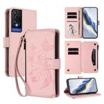 For TCL 505 / T509K / T5094 Butterfly Love Flower Multi-card Zipper Wallet Leather Phone Case(Pink)