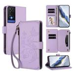 For TCL 505 / T509K / T5094 Butterfly Love Flower Multi-card Zipper Wallet Leather Phone Case(Light Purple)