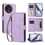 For TCL 605 / 60 SE Butterfly Love Flower Multi-card Zipper Wallet Leather Phone Case(Light Purple)