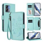 For Realme V23 / Narzo 50 Butterfly Love Flower Multi-card Zipper Wallet Leather Phone Case(Mint Green)
