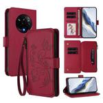 For Realme 14 Pro 5G India Butterfly Love Flower Multi-card Zipper Wallet Leather Phone Case(Wine Red)