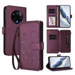 For Realme 14 Pro+ 5G Butterfly Love Flower Multi-card Zipper Wallet Leather Phone Case(Dark Purple)