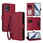 For Realme 9 5G India Butterfly Love Flower Multi-card Zipper Wallet Leather Phone Case(Wine Red)