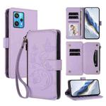 For Realme 9 Pro+ 5G / Narzo 50 Pro 5G Butterfly Love Flower Multi-card Zipper Wallet Leather Phone Case(Light Purple)