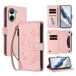 For Realme 10 Pro 5G Butterfly Love Flower Multi-card Zipper Wallet Leather Phone Case(Pink)