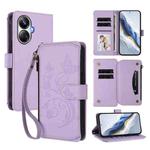 For Realme 10 Pro+ 5G Butterfly Love Flower Multi-card Zipper Wallet Leather Phone Case(Light Purple)