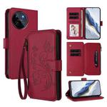 For Realme 11 4G Global Butterfly Love Flower Multi-card Zipper Wallet Leather Phone Case(Wine Red)