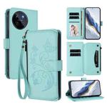 For Realme 11 4G Global Butterfly Love Flower Multi-card Zipper Wallet Leather Phone Case(Mint Green)