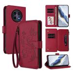 For Realme 13 / 12 / 12x / C65 5G Global Butterfly Love Flower Multi-card Zipper Wallet Leather Phone Case(Wine Red)