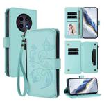 For Realme 13 / 12 / 12x / C65 5G Global Butterfly Love Flower Multi-card Zipper Wallet Leather Phone Case(Mint Green)
