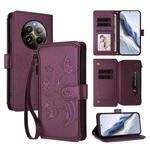 For Realme 13 / 12 4G / P1 5G Global Butterfly Love Flower Multi-card Zipper Wallet Leather Phone Case(Dark Purple)