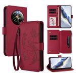 For Realme 13 / 12 4G / P1 5G Global Butterfly Love Flower Multi-card Zipper Wallet Leather Phone Case(Wine Red)