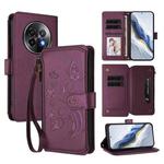 For Realme 13+ 5G Global Butterfly Love Flower Multi-card Zipper Wallet Leather Phone Case(Dark Purple)
