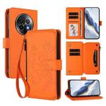 For Realme 13+ 5G Global Butterfly Love Flower Multi-card Zipper Wallet Leather Phone Case(Orange)