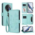For Realme 13+ 5G Global Butterfly Love Flower Multi-card Zipper Wallet Leather Phone Case(Mint Green)