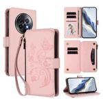 For Realme 13+ 5G Global Butterfly Love Flower Multi-card Zipper Wallet Leather Phone Case(Pink)