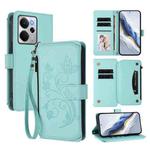 For Realme 14 / P3 / 14T 5G Global Butterfly Love Flower Multi-card Zipper Wallet Leather Phone Case(Mint Green)