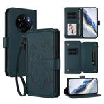 For Realme 14 Pro+ 5G Global Butterfly Love Flower Multi-card Zipper Wallet Leather Phone Case(Dark Green)