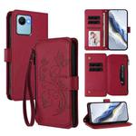 For Realme C30 4G / C30s / Narzo 50i Butterfly Love Flower Multi-card Zipper Wallet Leather Phone Case(Wine Red)