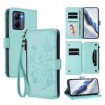 For Realme C33 2023 / 2022 Butterfly Love Flower Multi-card Zipper Wallet Leather Phone Case(Mint Green)